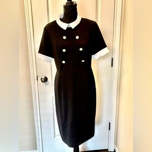 Shelby & Palmer Sz Large 10 Black dress white collar Gold buttons LBD